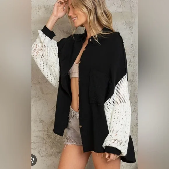 POL Blue Raw Edge Textured Shirt - Picture 11 of 12